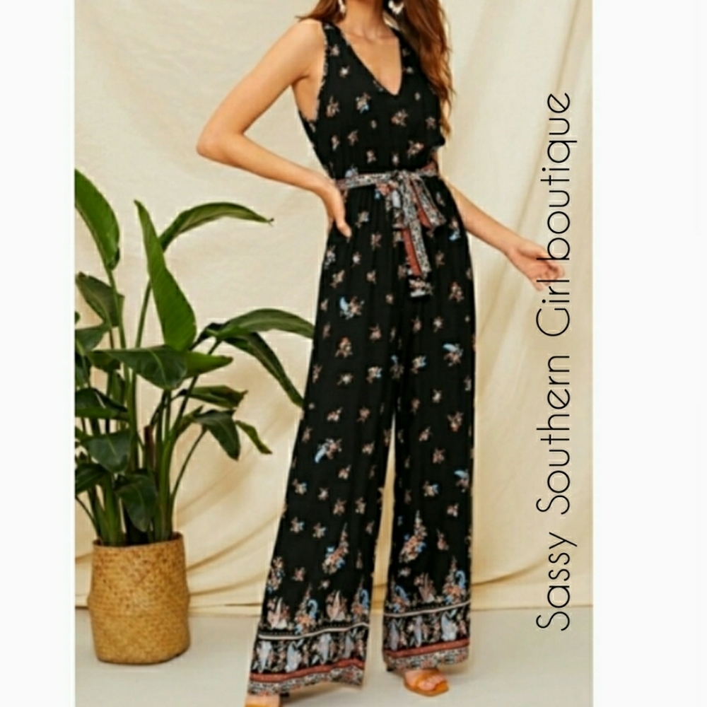 🆕⭐Boho black floral jumpsuit romper playsuit